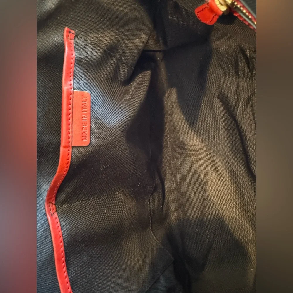 BURBERRY Vintage Haymarket Check Satchel with Red Leather Trim Handbag - Picture 12 of 17